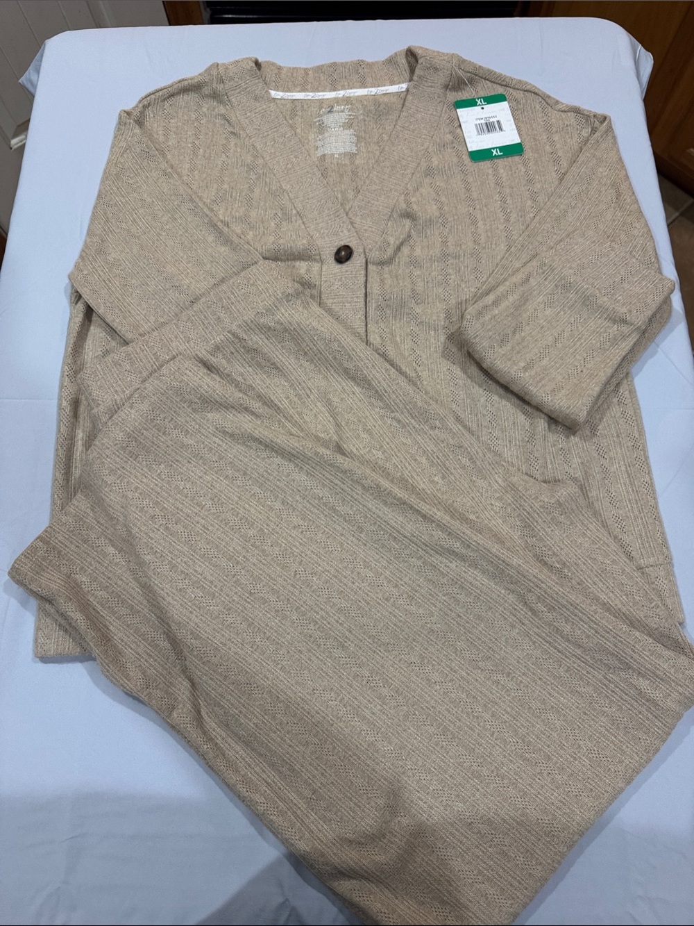 Beige Knit Jumpsuit - Lightweight V-Neck Button Front